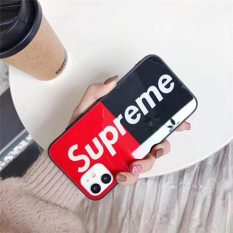 supreme コピー iphone15/14pro maxケース シンプル シュプリーム 携帯ケース iphone13 背面 ガラス