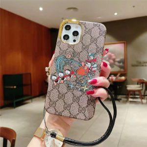 gucci ドナルド iphone15/15pro/14ケース ストラップ アイフォン13pro カバー ペア ディズニー