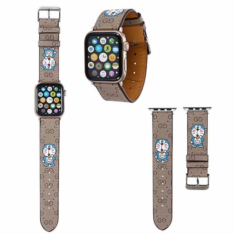 グッチ ドラえもん アップル ウォッチ バンド かわいい apple watch レザー バンド 女性 人気 GUCCI風 apple watch ベルト ブランド 時計ベルト 交換