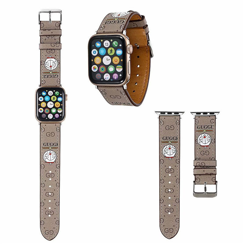 グッチ ドラえもん アップル ウォッチ バンド かわいい apple watch レザー バンド 女性 人気 GUCCI風 apple watch ベルト ブランド 時計ベルト 交換
