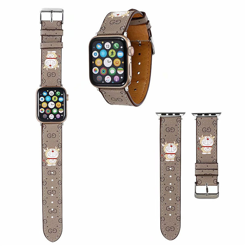 グッチ ドラえもん アップル ウォッチ バンド かわいい apple watch レザー バンド 女性 人気 GUCCI風 apple watch ベルト ブランド 時計ベルト 交換