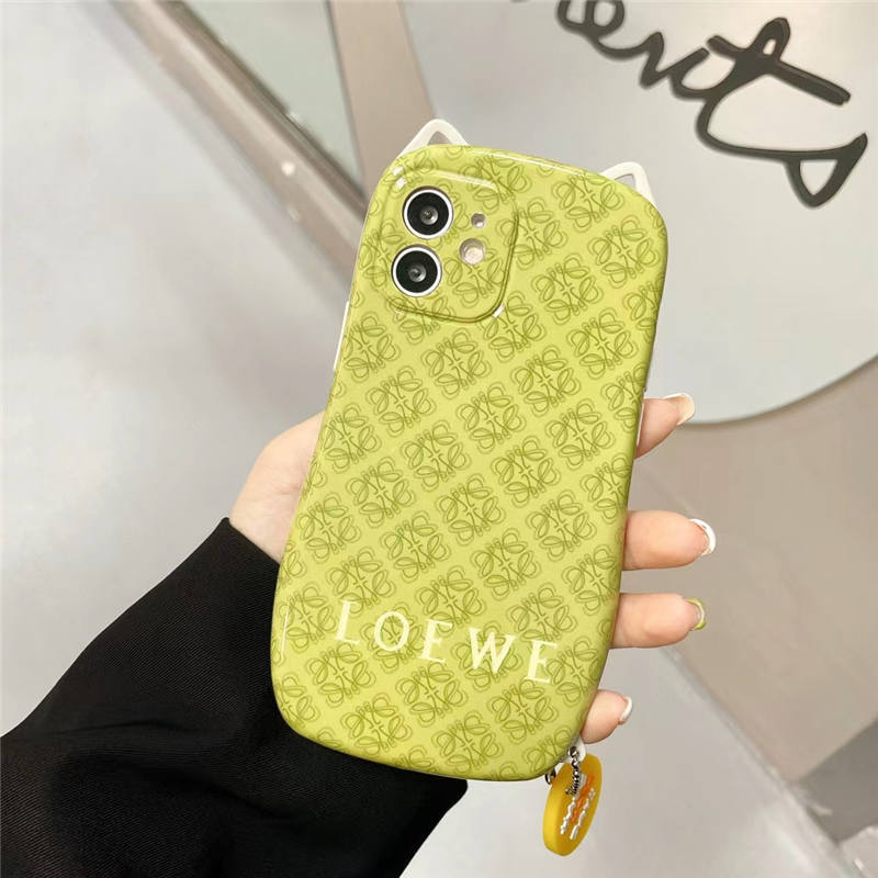 ロエベ iphoneケース 猫耳 LOEWE iphone12pro グリーンケース インスタ映え 女子 韓国