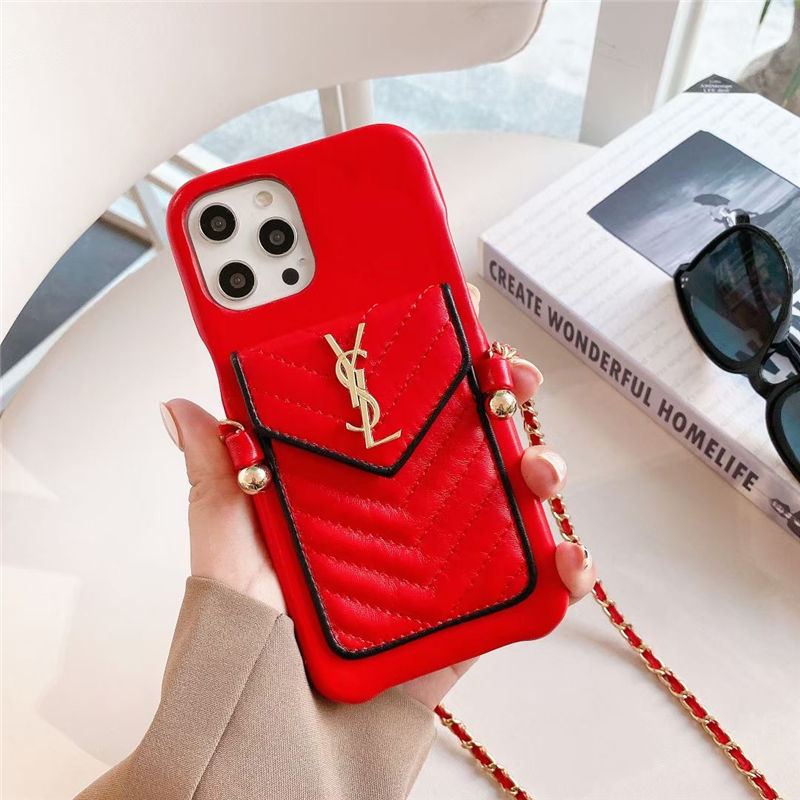 SAINT LAURENT カサンドラ チェーン付きスマホケース レッド SAINT LAURENT カサンドラ チェーン付きスマホケース レッド