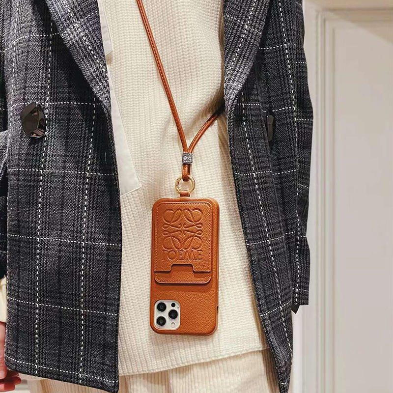 iphone17/17pro ケース ロエベ iphone16/15pro ケース 首掛け loewe風 iphone14 ケース カード 収納 ブランド 携帯ケース iphone13 ライチレザー 2022新作