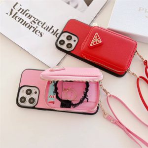 iphone17pro max/17pro ケース プラダ 激安 iphone16/15/14 ケース 背面ポケット ファスナー PRADA アイフォン ストラップ ケース iphone13pro/12/11pro マックスケース 大人 可愛い シンプル