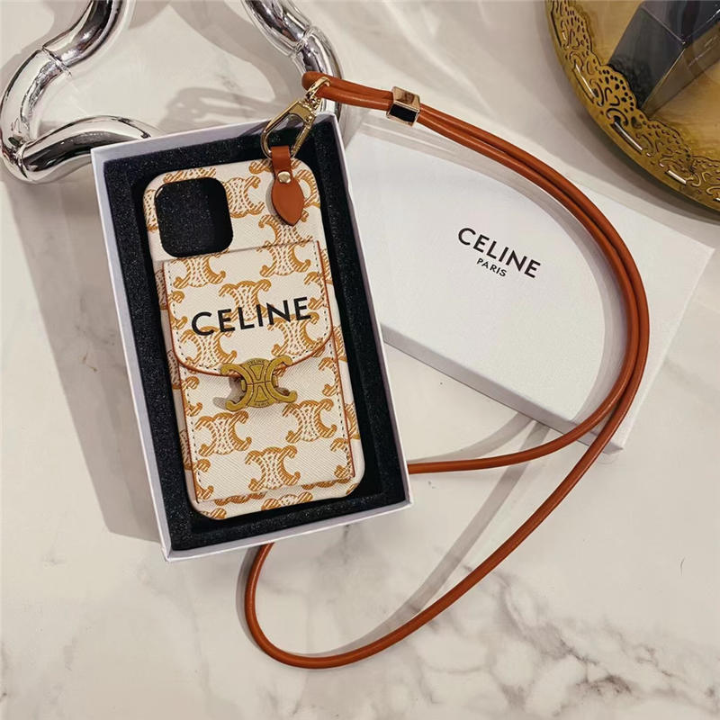 celine スマホケース 首 から 下げる かわいい セリーヌ風 iphone16/16pro ケース カード収納 おしゃれ iphone15pro max/14/13pro カバー 大人 高級 アイフォンx/xs max レザーケース 韓国