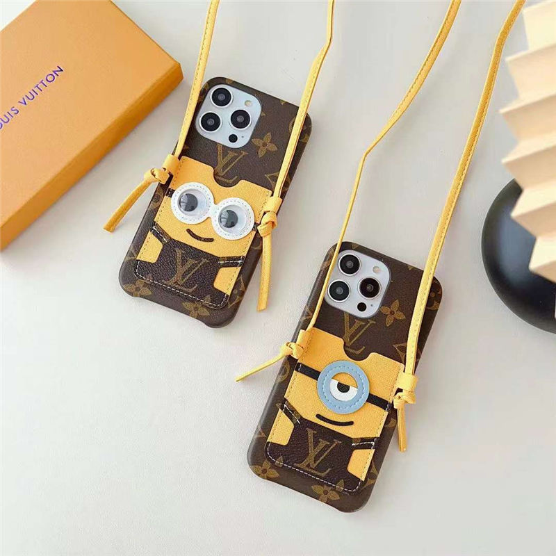 ルイヴィトン ミニオンズ iphone16/15pro ケース キャラクター iphone14/14pro ショルダー ケース ヴィトン 新作 iphone13/12/11ケース カード収納 可愛い