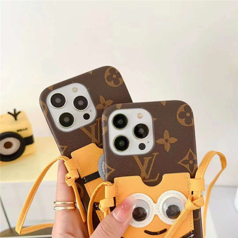 ルイヴィトン ミニオンズ iphone16/15pro ケース キャラクター iphone14/14pro ショルダー ケース ヴィトン 新作 iphone13/12/11ケース カード収納 可愛い