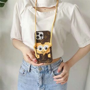 ルイヴィトン ミニオンズ iphone16/15pro ケース キャラクター iphone14/14pro ショルダー ケース ヴィトン 新作 iphone13/12/11ケース カード収納 可愛い