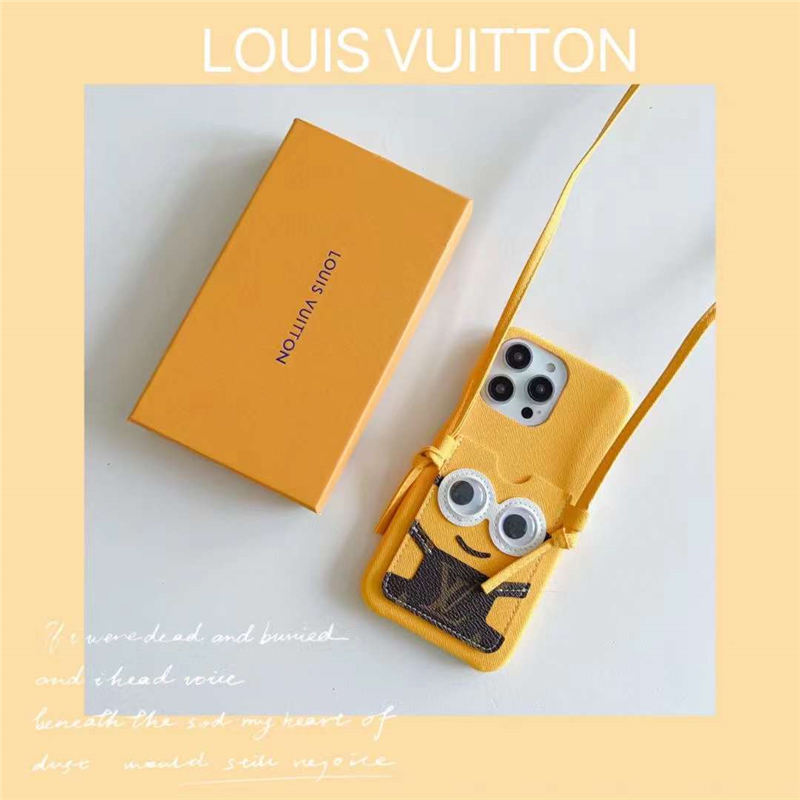 ルイヴィトン ミニオンズ iphone16/15pro ケース キャラクター iphone14/14pro ショルダー ケース ヴィトン 新作 iphone13/12/11ケース カード収納 可愛い