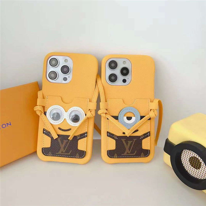 ルイヴィトン ミニオンズ iphone16/15pro ケース キャラクター iphone14/14pro ショルダー ケース ヴィトン 新作 iphone13/12/11ケース カード収納 可愛い