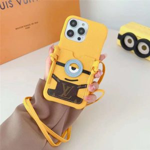 ルイヴィトン ミニオンズ iphone16/15pro ケース キャラクター iphone14/14pro ショルダー ケース ヴィトン 新作 iphone13/12/11ケース カード収納 可愛い