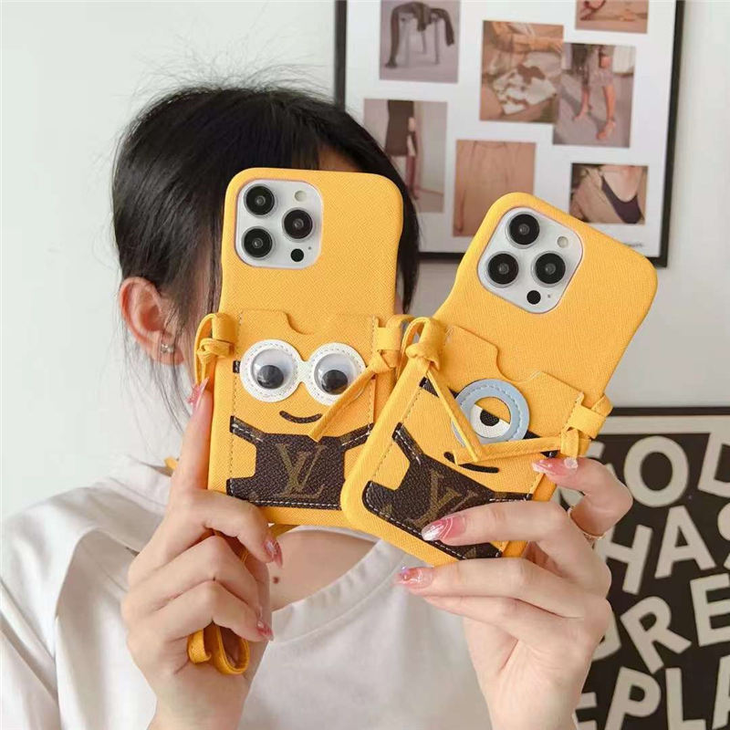 ルイヴィトン ミニオンズ iphone16/15pro ケース キャラクター iphone14/14pro ショルダー ケース ヴィトン 新作 iphone13/12/11ケース カード収納 可愛い