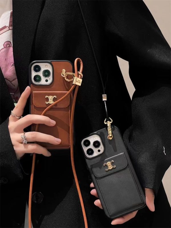 セリーヌ iphoneケース celine スマホケース iphone15/15plus ケース カード 収納 ブランド iphone14/13ケース ネックストラップ iphone12/11pro/xs/xrケース 肩掛け おすすめ