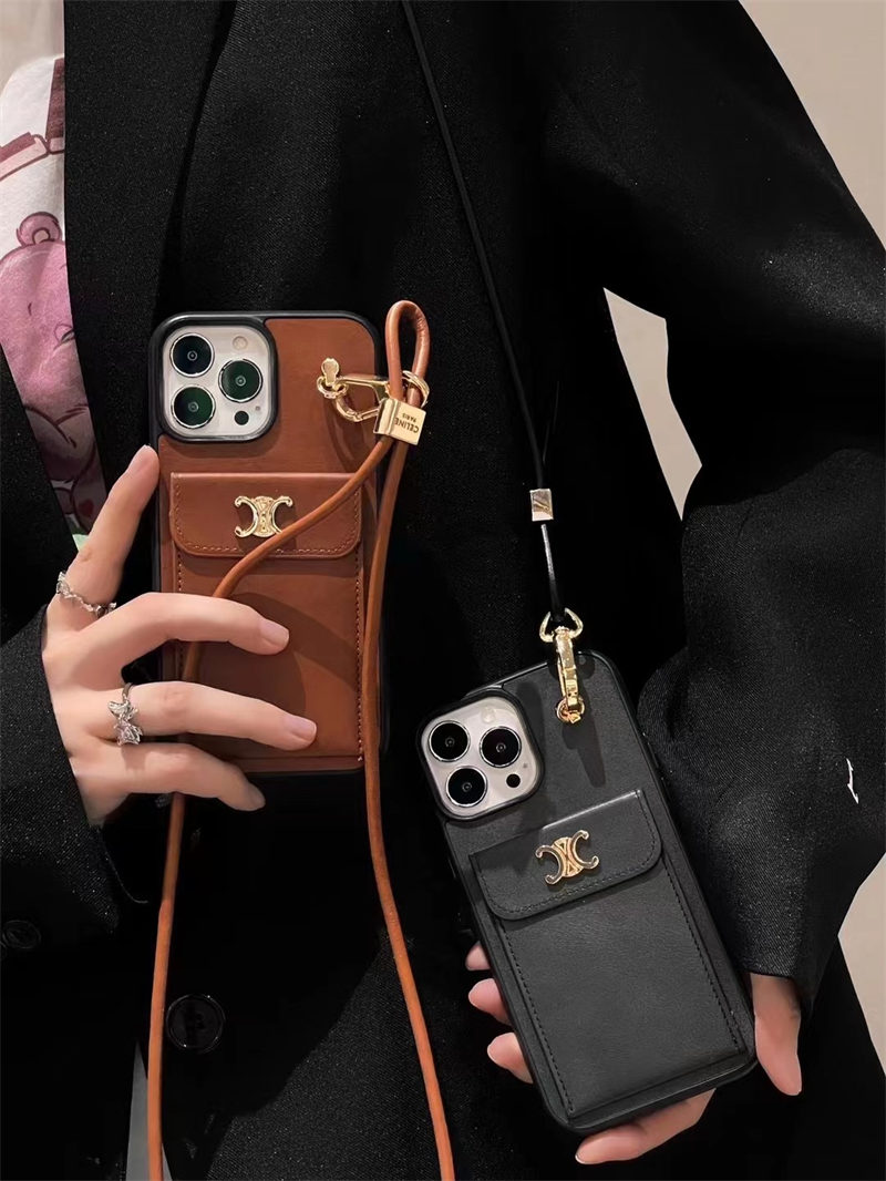 セリーヌ iphoneケース celine スマホケース iphone15/15plus ケース カード 収納 ブランド iphone14/13ケース  ネックストラップ iphone12/11proケース 肩掛け