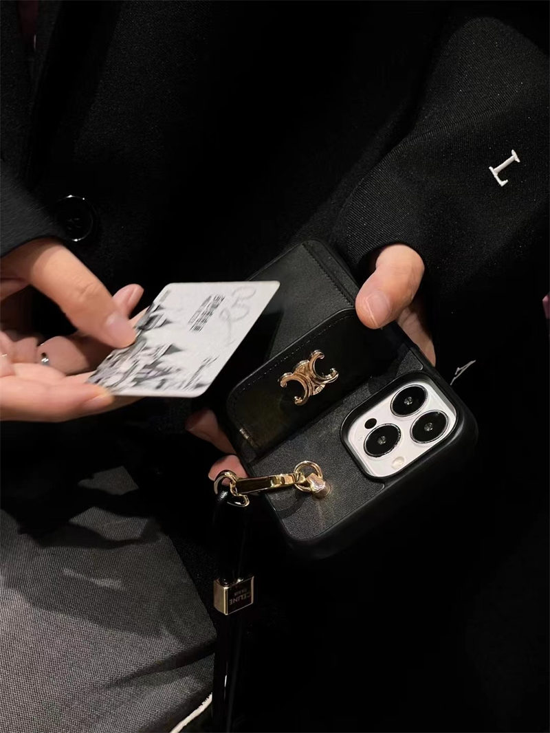 セリーヌ iphone17/17proケース celine スマホケース iphone16/15plus ケース カード 収納 ブランド iphone14/13ケース ネックストラップ iphone12/11pro/xs/xrケース 肩掛け おすすめ