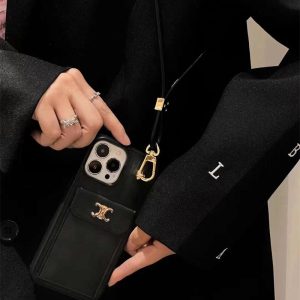 セリーヌ iphone17/17proケース celine スマホケース iphone16/15plus ケース カード 収納 ブランド iphone14/13ケース ネックストラップ iphone12/11pro/xs/xrケース 肩掛け おすすめ
