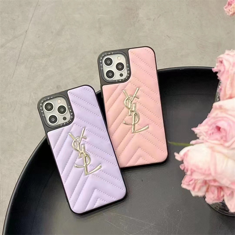 サンローラン iphone17ケース iphone16/16proケース ysl iphone15/14pro ケース 人気 女子 ブランド iphone12ケース レザー かわいい iphone12 ケース ピンク/パープル