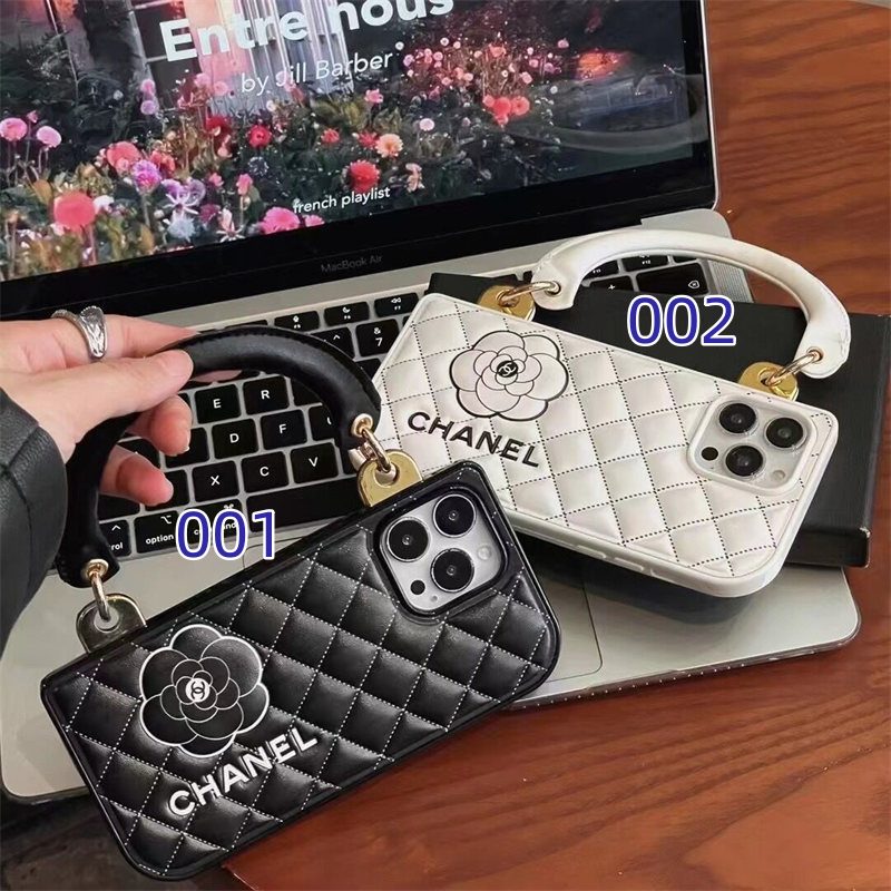シャネル カメリア iphone15/15pro ケース バッグ 型 chanel 携帯ケース IPhone14/13 手持ちバンド 付き iphoneケース おそろい ブランド iphone ケース レディース ブランド カップル 白 黒