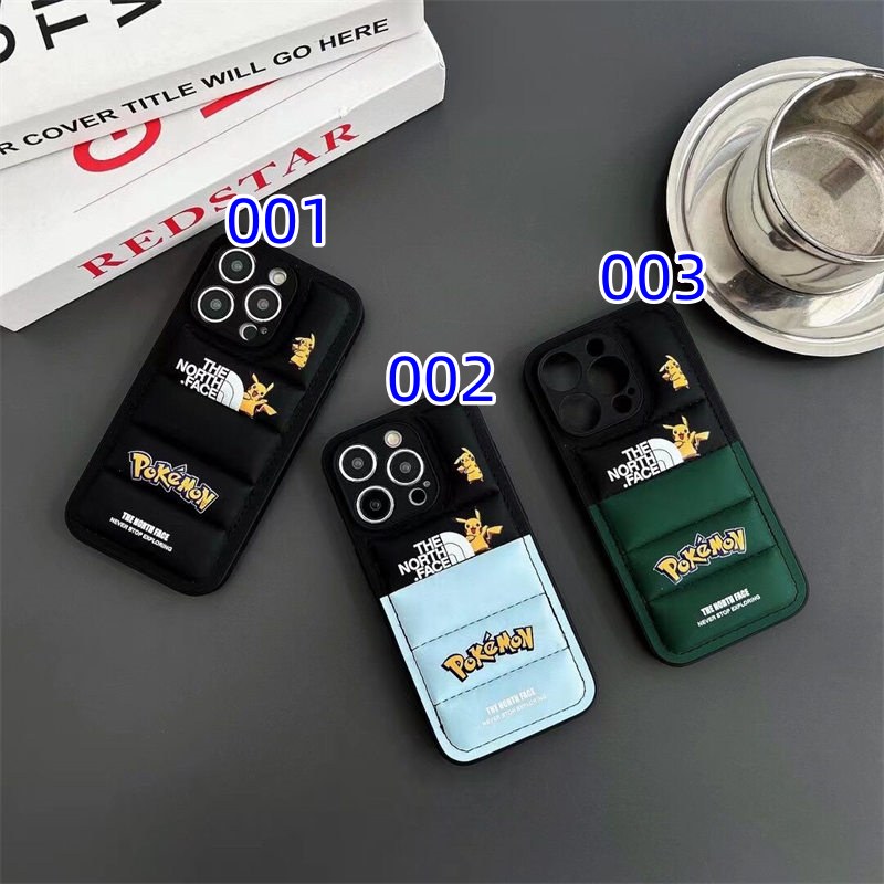 ノースフェイス iphone16/15/15pro ケース かわいい iphoneケース ポケモン ピカチュウ スマホケース キャラクター iphoneケースおしゃれ 韓国 iphone14/13/12 ケース カップル ペア