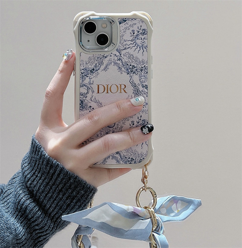 dior iphone16/16pro max ケース 人気 女子 ディオール スマホケース コピー iphone15ケース チェーン アイ フォン14/13/12/11 ケース ハイ ブランド スカーフ 付き 2024新作