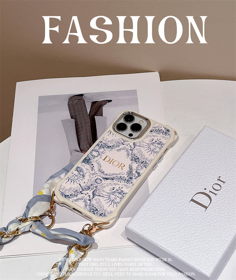 dior iphone16/16pro max ケース 人気 女子 ディオール スマホケース コピー iphone15ケース チェーン アイ フォン14/13/12/11 ケース ハイ ブランド スカーフ 付き 2024新作
