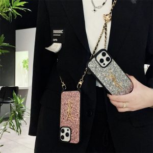 Alternative view of サンローラン スマホケース キラキラ ysl iphone17/16proケース スマホショルダー かわいい iphone15/15plus ケース ブランド レディース iphone14/13ケース 肩掛け チェーン 付き