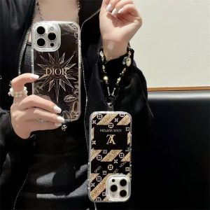 ルイヴィトン iphone17pro/17 ケース dior ビーズチェーン付き ヴィトン風 iphone16/15 ケース 韓国 ブランド iphone14pro ケース 頑丈 かわいい 携帯 ケース おしゃれ