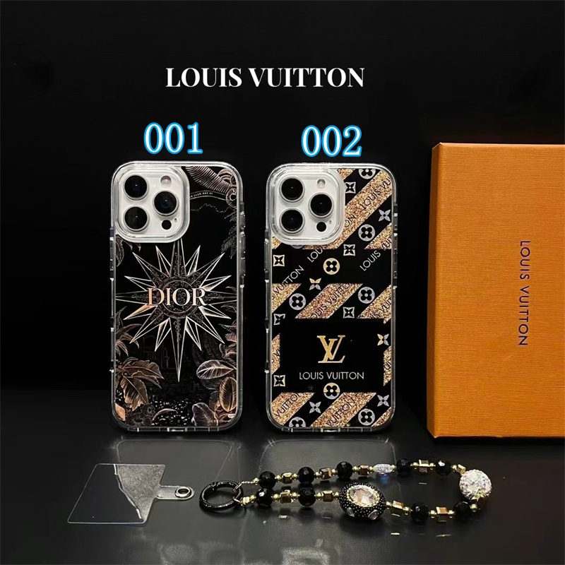 ルイヴィトン iphone17pro/17 ケース dior ビーズチェーン付き ヴィトン風 iphone16/15 ケース 韓国 ブランド iphone14pro ケース 頑丈 かわいい 携帯 ケース おしゃれ