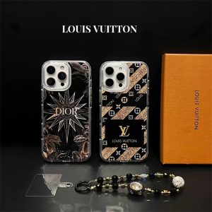 ルイヴィトン iphone16pro/16 ケース dior ビーズチェーン付き ヴィトン風 iphone15/14 ケース 韓国 ブランド iphone13pro ケース 頑丈 かわいい 携帯 ケース おしゃれ