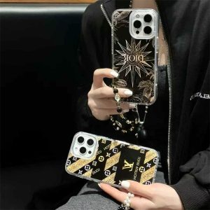ルイヴィトン iphone17pro/17 ケース dior ビーズチェーン付き ヴィトン風 iphone16/15 ケース 韓国 ブランド iphone14pro ケース 頑丈 かわいい 携帯 ケース おしゃれ