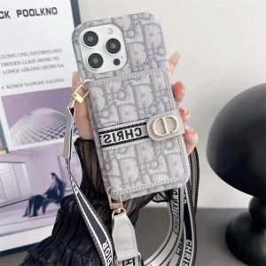 ディオール iPhone14ケース　スマホショルダー　携帯ケース グレー アイフォン 16/15pro ケース ディオール スマホ ショルダー dior