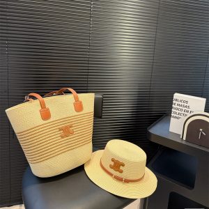 Alternative view of セリーヌ 編みバッグ＋編み帽子 セット 夏 新作 組み合わせ celine かご バッグ 編み込み ショルダーバッグ レザー ショッピングバッグ おしゃれ ハンドバッグ