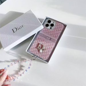 クリスチャンディオール iPhone14Pro ケース ストラップ付 ピンク クリスチャンディオール レディディオール レザー iPhoneケース