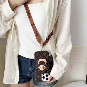 iphone17 ショルダー ケース ハイブランド ルイヴィトン iphone16 ケース iphone17pro/16pro ケース magsafe 対応 ヴィヴィエンヌ グリップ 付き スマホショルダー ハイブランド