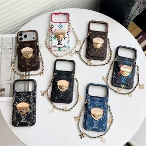 iphone17 ケース ハイ ブランド ルイ ヴィトン スマホケース iphone17pro/16 iphoneケース 背面収納 ブランド ヴィトン デニム iphone15/14promax ケース チェーン付き